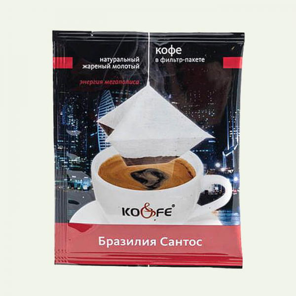 На фото изображено БРАЗИЛИЯ САНТОС кофе в фильтр-пакете (САШЕ)