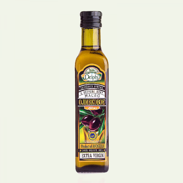 На фото изображено Масло оливковое Extra Virgin DELPHI с о. Крит