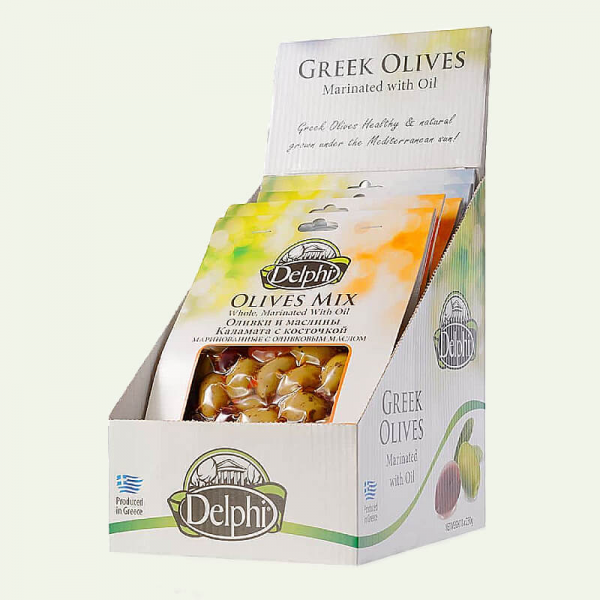 На фото изображено Оливки и маслины Каламата с косточкой маринованные, 250г