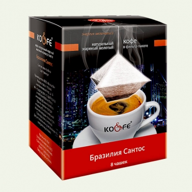 На фото изображено БРАЗИЛИЯ САНТОС кофе в фильтр-пакете (САШЕ)