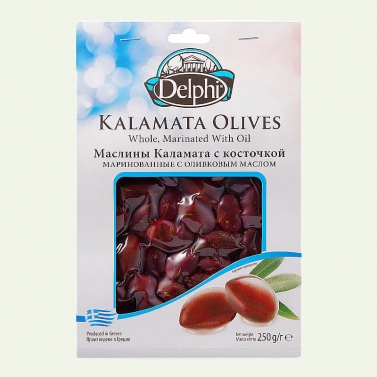 Маслины Каламата с косточкой, с оливковым маслом, DELPHI, 250г