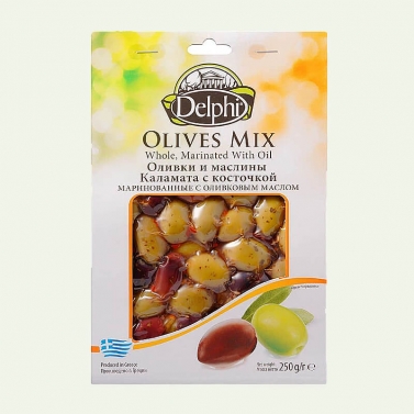 Оливки и маслины Каламата с косточкой маринованные, 250г