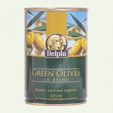 На фото изображено Оливки с косточкой в рассоле DELPHI Superior 261-290, 400г