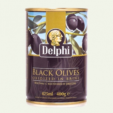 На фото изображено Маслины с косточкой в рассоле DELPHI Superior 261-290, 400г