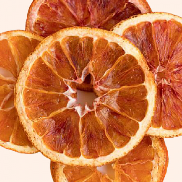 На фото изображено Апельсин красный сушеный чипсы
