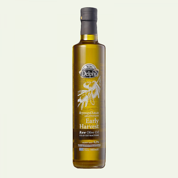 На фото изображено Масло оливковое Extra Virgin "Агурелео" DELPHI, 0,5 л
